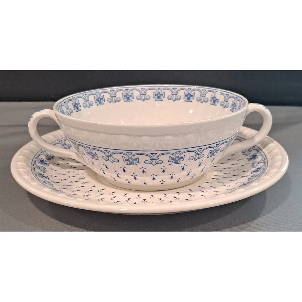 Vintage Blue And White Copeland Spode Centurion Soup And Saucer